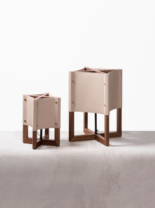 Aliante Table Lamp by Rabitti 1969 | Wood Structure with Saddle Leather Lampshade | Designed by Simone Fanciullacci | Explore a Range of Luxury Lighting Options at 2Jour Concierge, #1 luxury high-end gift & lifestyle shop