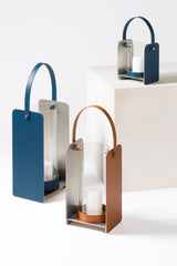 Lumen Aluminium Lantern with Saddle Leather Cover and Glass Tube