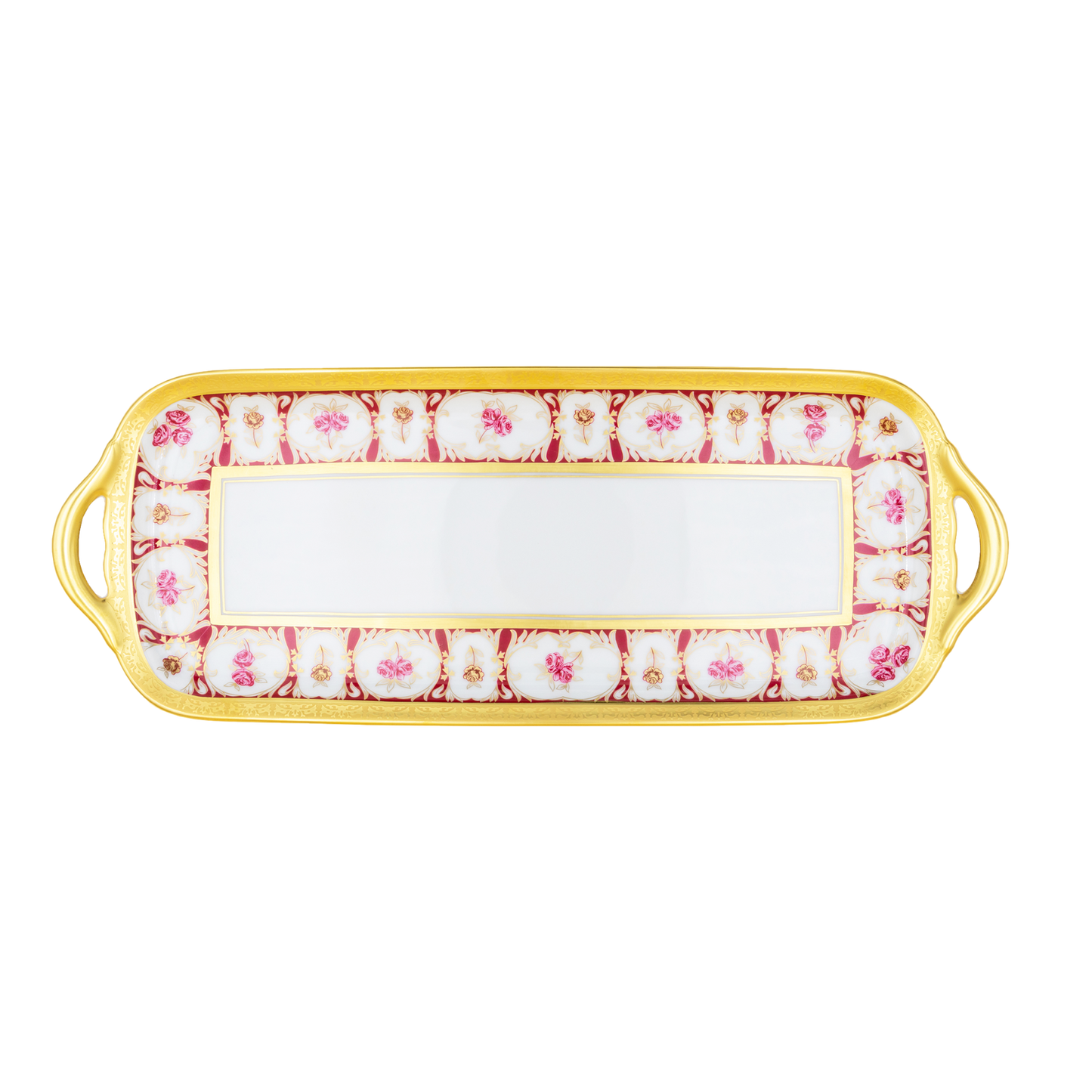Haviland Parlon Roses d’Or | Rectangular Cake Dish: Fine Limoges porcelain with floral and scroll motif and smooth, glazed finish, perfect for sliced cakes, pastries, or tea service presentation | Tableware & Serveware / Serving Dishes | 2Jour Concierge, your luxury lifestyle shop
