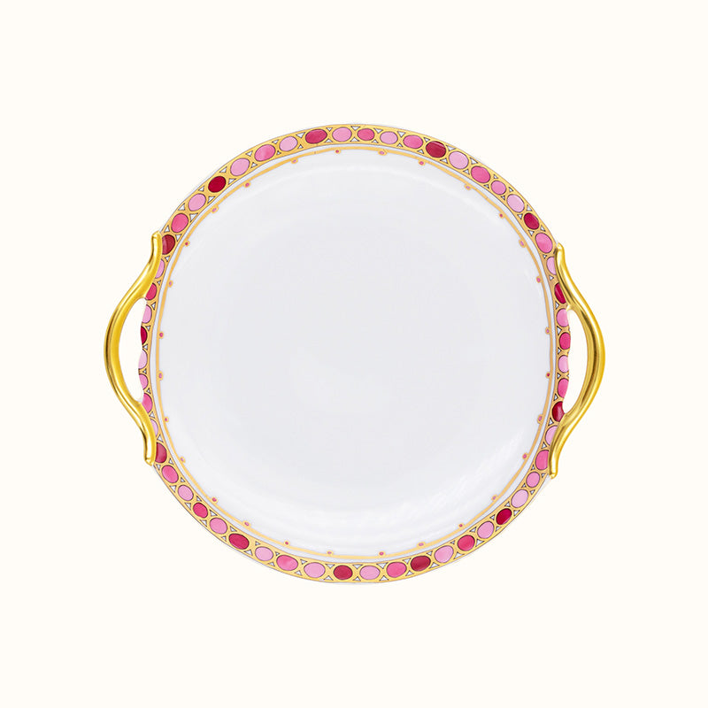 Robert Haviland & C. Parlon Syracuse Rose Plat à Gâteaux | Limoges porcelain round cake dish with sculpted handles and delicate rose-and-pink motif, perfect for presenting layered cakes | Tableware & Serveware / Service Dishes | 2Jour Concierge, your luxury lifestyle shop