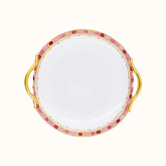 Robert Haviland & C. Parlon Syracuse Rose Plat à Gâteaux | Limoges porcelain round cake dish with sculpted handles and delicate rose-and-pink motif, perfect for presenting layered cakes | Tableware & Serveware / Service Dishes | 2Jour Concierge, your luxury lifestyle shop