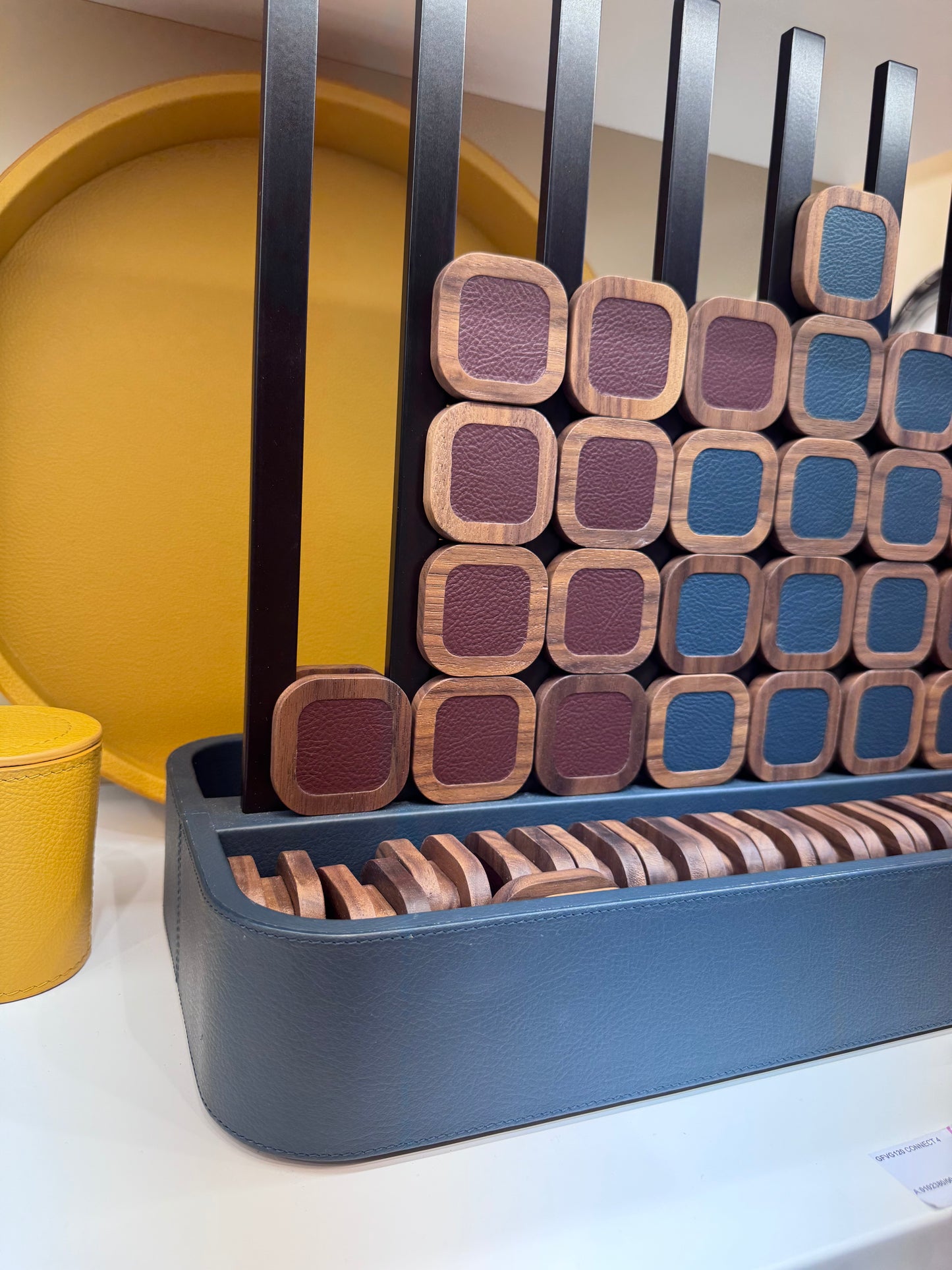 x Poltrona Frau Leather-Covered Walnut Wood Connect 4 Game Set