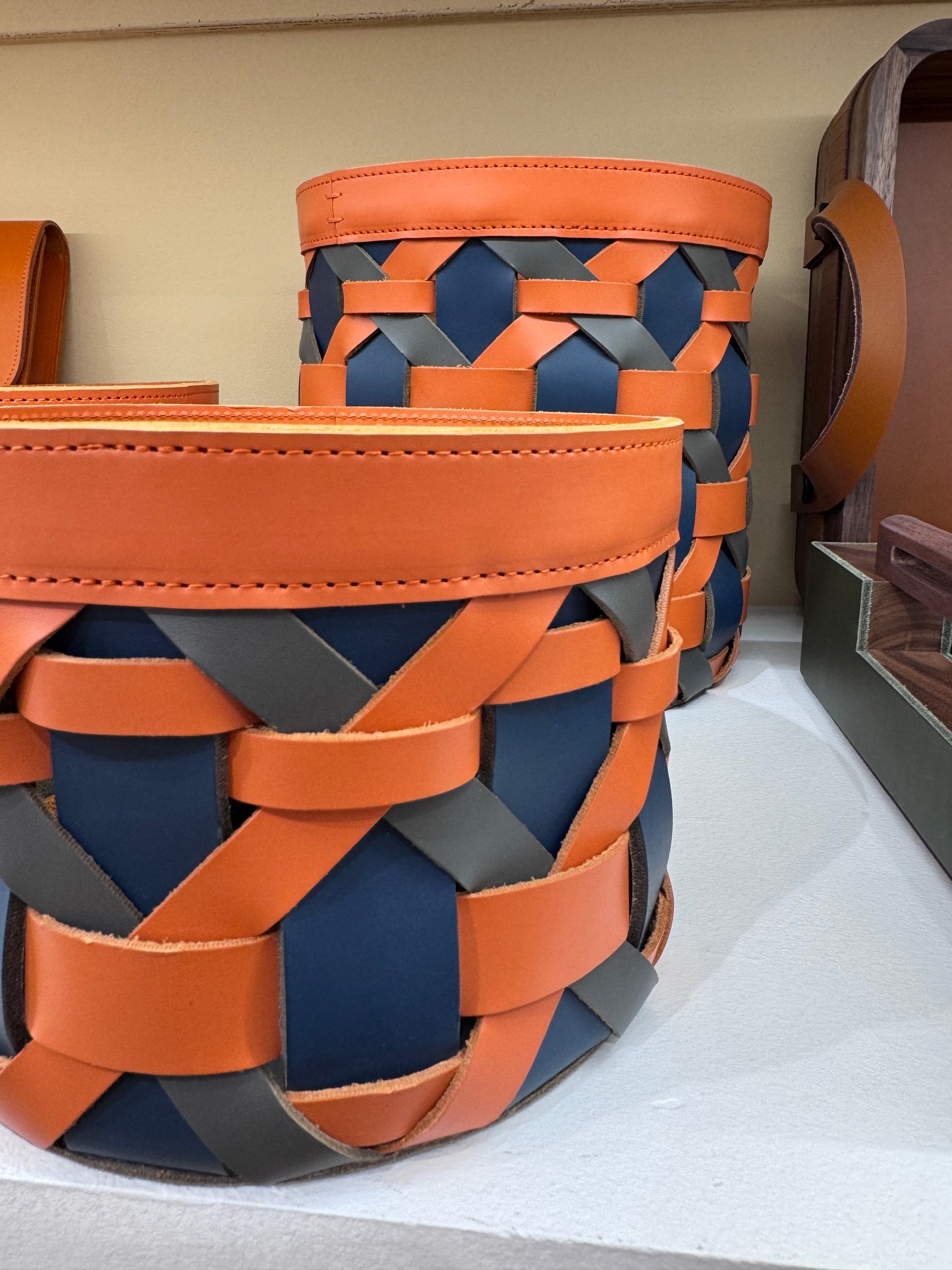 Palù Round Multicolor Saddle Leather Storage Basket