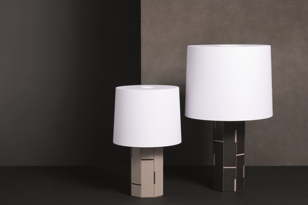 Atari Saddle Leather Table Lamp by Rabitti 1969 x Stéphane Parmentier | Inspired by the Grid Principle of Early Video Games | Crafted with Vegetable-Dyed Leather for Elegance | Rectangular Cuts Highlight Leather Thickness | Graphic Design Echoes Minimalist Art and Conceptualism | Available at 2Jour Concierge, #1 luxury high-end gift & lifestyle shop