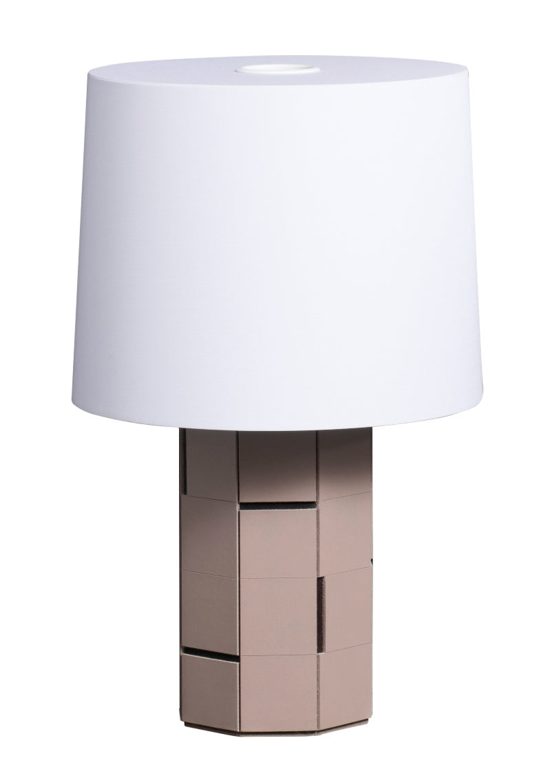 Atari Saddle Leather Table Lamp by Rabitti 1969 x Stéphane Parmentier | Inspired by the Grid Principle of Early Video Games | Crafted with Vegetable-Dyed Leather for Elegance | Rectangular Cuts Highlight Leather Thickness | Graphic Design Echoes Minimalist Art and Conceptualism | Available at 2Jour Concierge, #1 luxury high-end gift & lifestyle shop