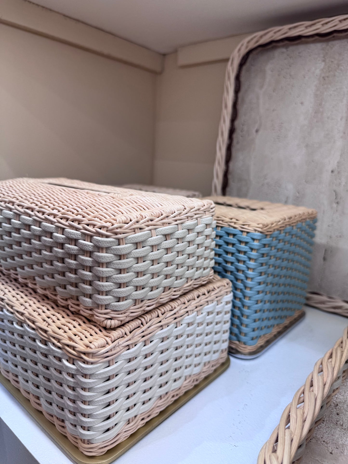 Antibes Leather & Rattan Tissue Holder