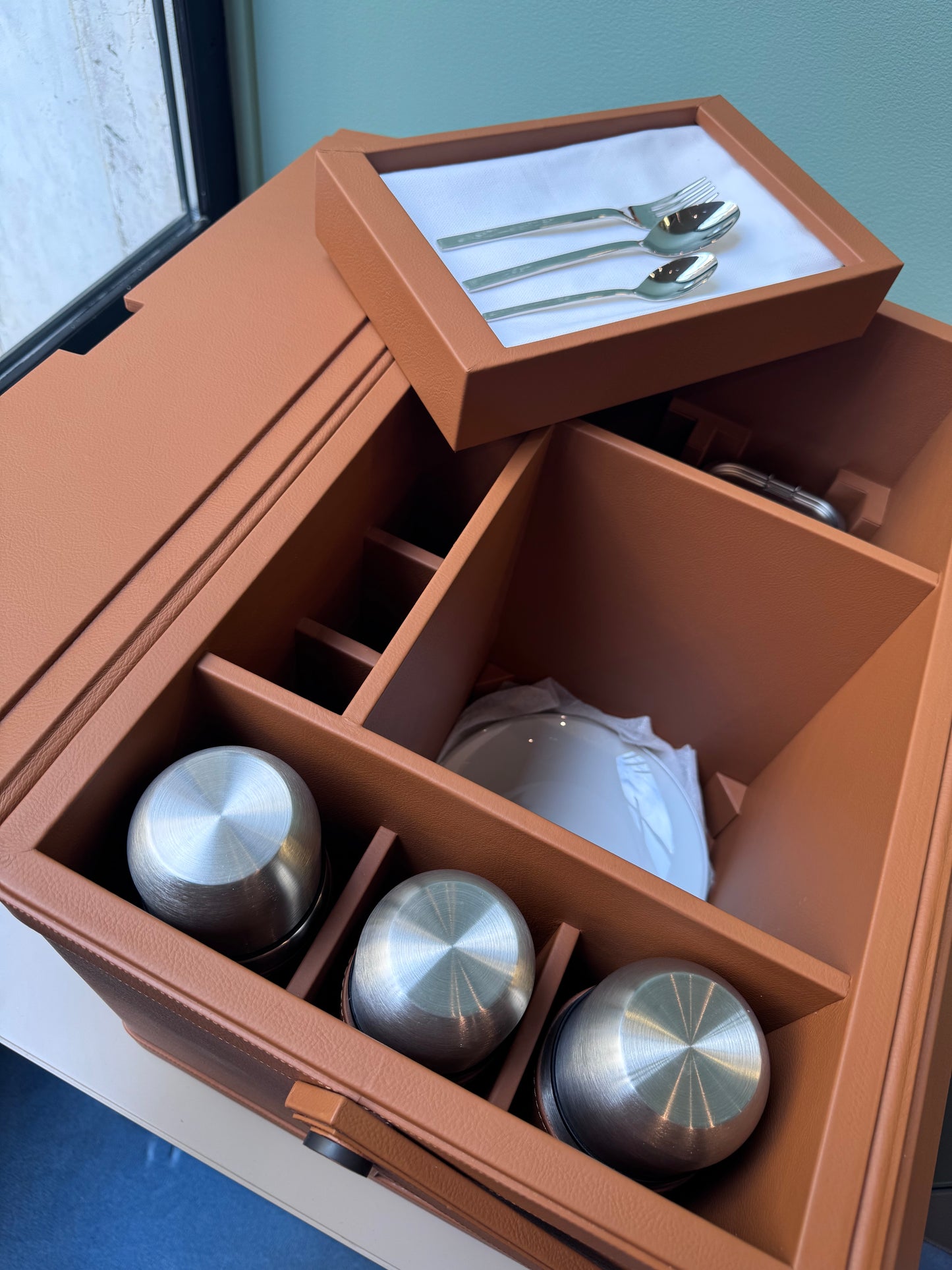x Poltrona Frau Leather Picnic Trunk: Fully Equipped for Outdoor Dining