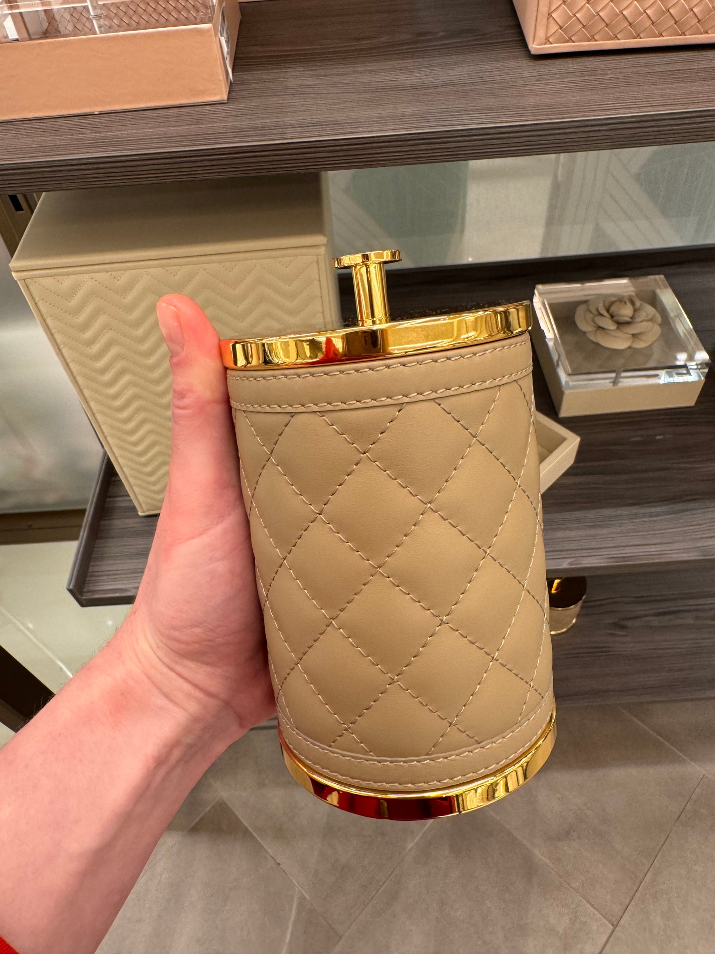 Alghero Quilted Diamonds Leather Box with Metal Finish