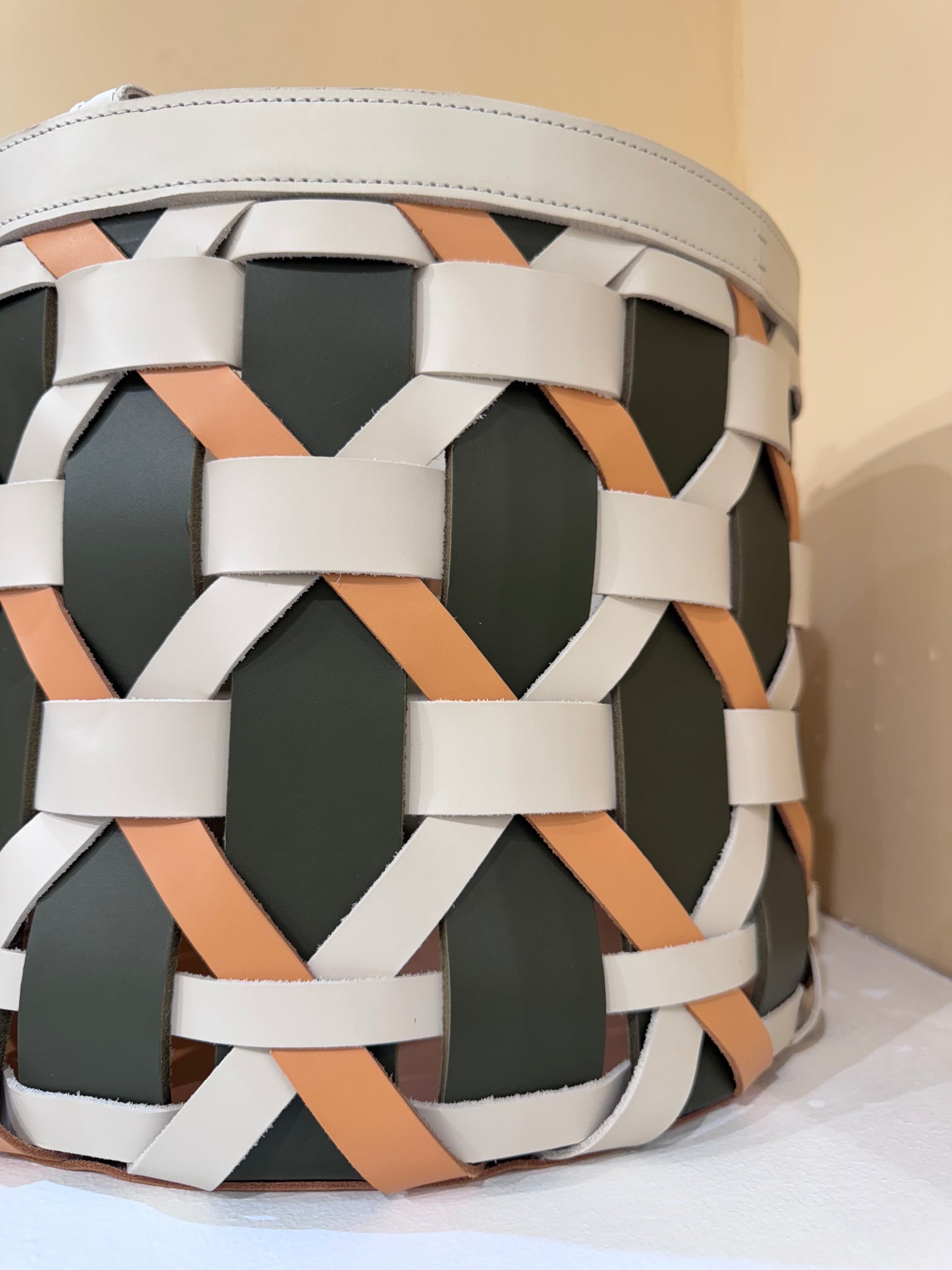 Palù Round Multicolor Saddle Leather Storage Basket