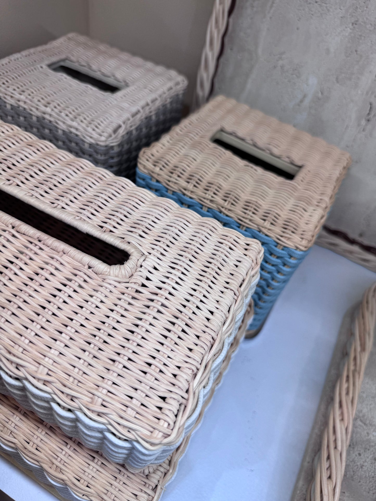 Amiens Leather & Rattan Tissue Holder With Metal Frame