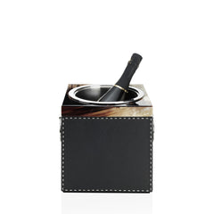 Nives Glossy Horn Champagne Bucket with Onyx Leather & Stainless Steel Handles