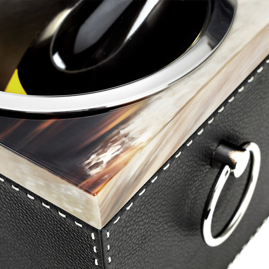 Arcahorn Nives Champagne Bucket | Glossy Horn and Aida Pebbled Leather in Onyx with Handmade Ivory Stitching | Removable Stainless Steel Liner and Handles | Ideal for Yacht or Office | Explore Luxury Home Accessories at 2Jour Concierge, #1 luxury high-end gift & lifestyle shop