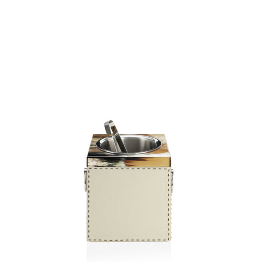 Arcahorn Nives Ice Bucket | Glossy Horn and Aida Pebbled Leather in Ice-cream with Handmade Dark Brown Stitching | Removable Stainless Steel Liner, Ice Tongs, and Handles | Perfect for Yachts and Offices | Discover Luxury Home Accessories at 2Jour Concierge, #1 luxury high-end gift & lifestyle shop