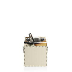 Nives Ivory Leather Glossy Horn Ice Bucket with Ice Tongs