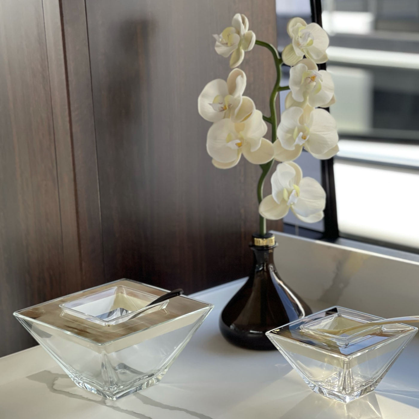 Sterlet Caviar Bowl by Arcahorn | Crafted from horn, wood with lacquered ivory gloss finish, and Venetian glass. Includes a caviar spoon in horn. | Tableware and Serveware | 2Jour Concierge, your luxury lifestyle shop