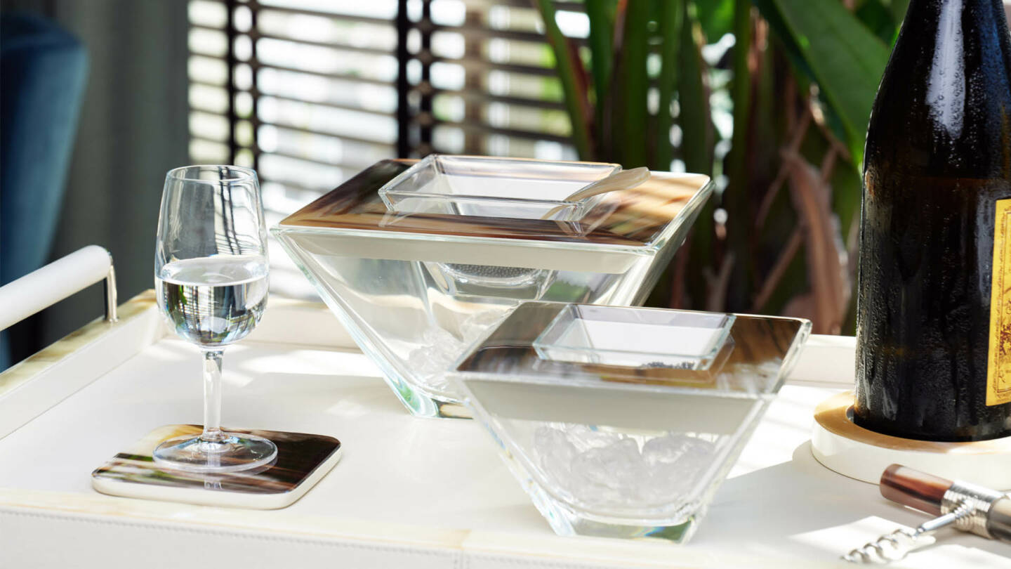 Sterlet Caviar Bowl by Arcahorn | Crafted from horn, wood with lacquered ivory gloss finish, and Venetian glass. Includes a caviar spoon in horn. | Tableware and Serveware | 2Jour Concierge, your luxury lifestyle shop
