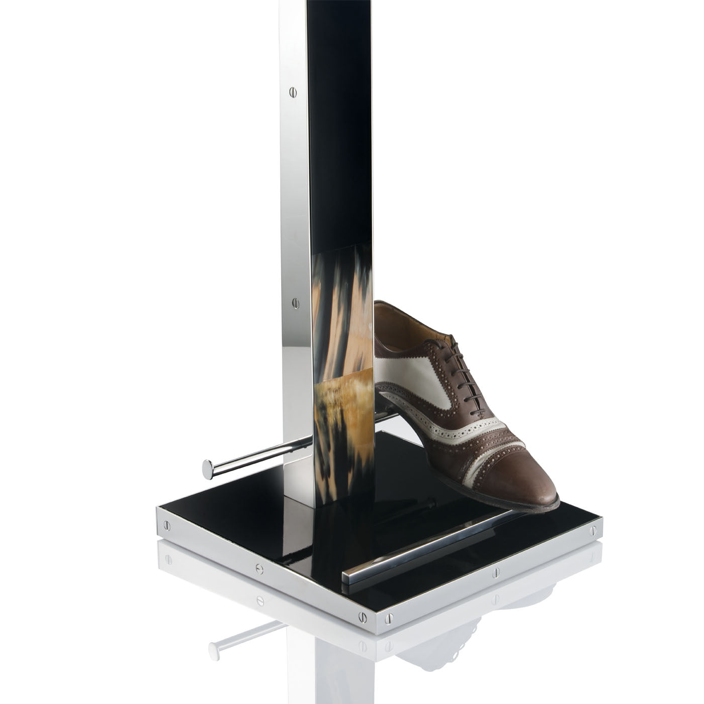 Arcahorn Levanzo Wardrobe Clothes Valet | Wood with Lacquered Black Gloss Finish | Dark Horn Inlays | Stainless Steel Shoe Rack | Ideal for Yacht or Office Decor | Explore Luxury Home Accessories at 2Jour Concierge, #1 luxury high-end gift & lifestyle shop