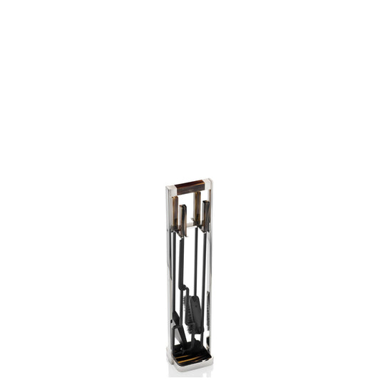 Vesta Fireplace Set by Arcahorn | Stainless steel structure with handles and base crafted in horn. Tools made of painted metal. | Home Decor and Fireplace Accessories | 2Jour Concierge, your luxury lifestyle shop