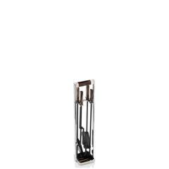 Vesta Stainless Steel Fireplace Set with Horn Handles and Base