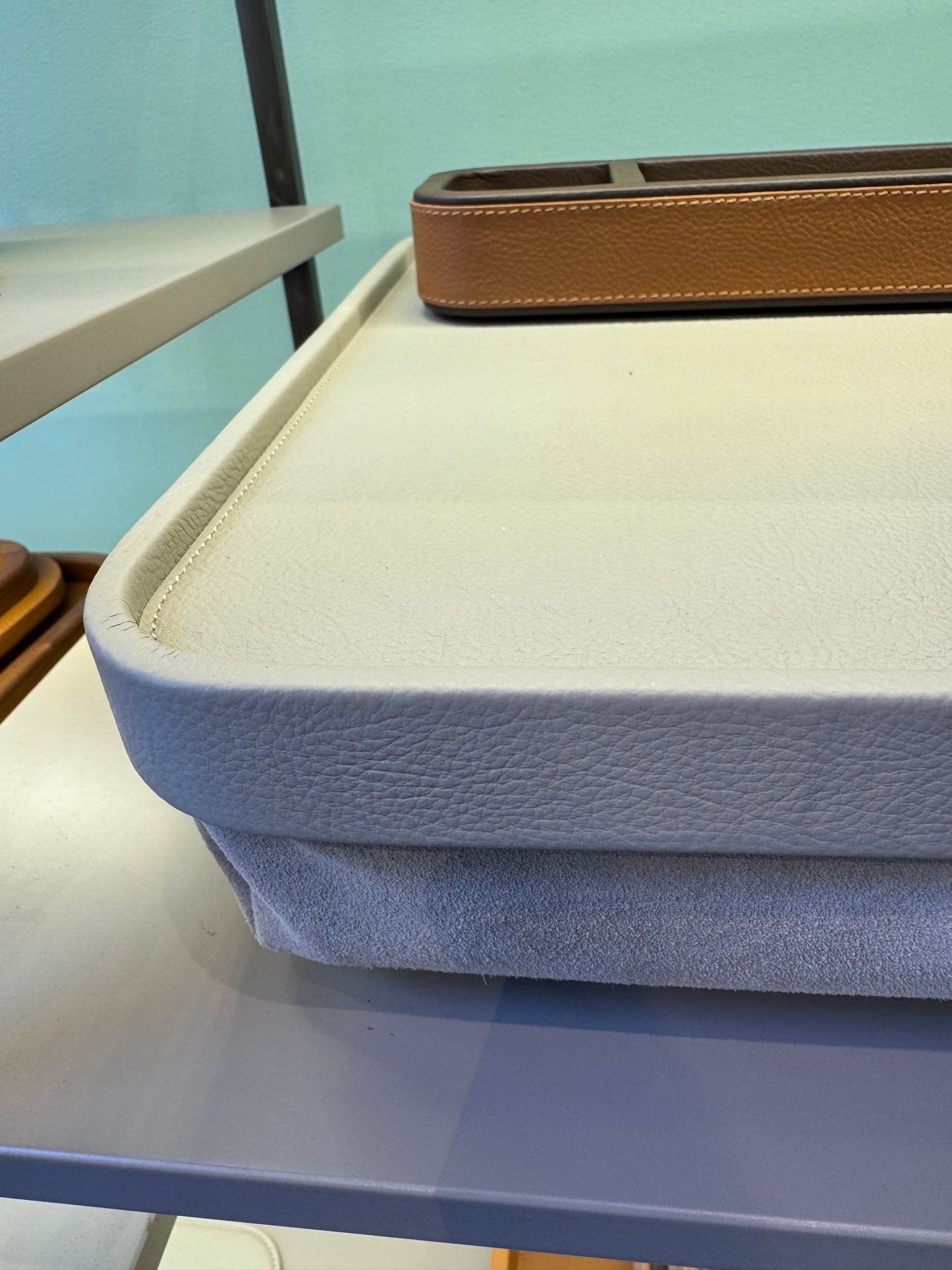 x Poltrona Frau Leather-Covered Wood Laptop Tray with Suede Padding