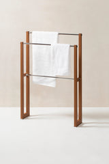 Ludovico Leather-Covered Wood Towel Rack with Metal Inserts