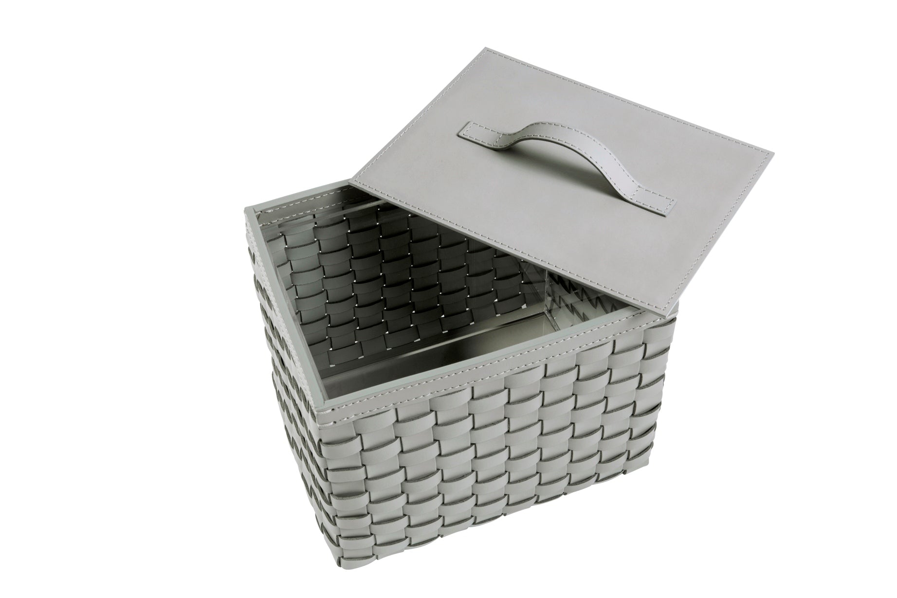 Barcellona Storage Basket With Lid Rectangular by Riviere | Woven leather | Includes lid and acrylic lining | Home Decor and Storage Baskets | 2Jour Concierge, your luxury lifestyle shop