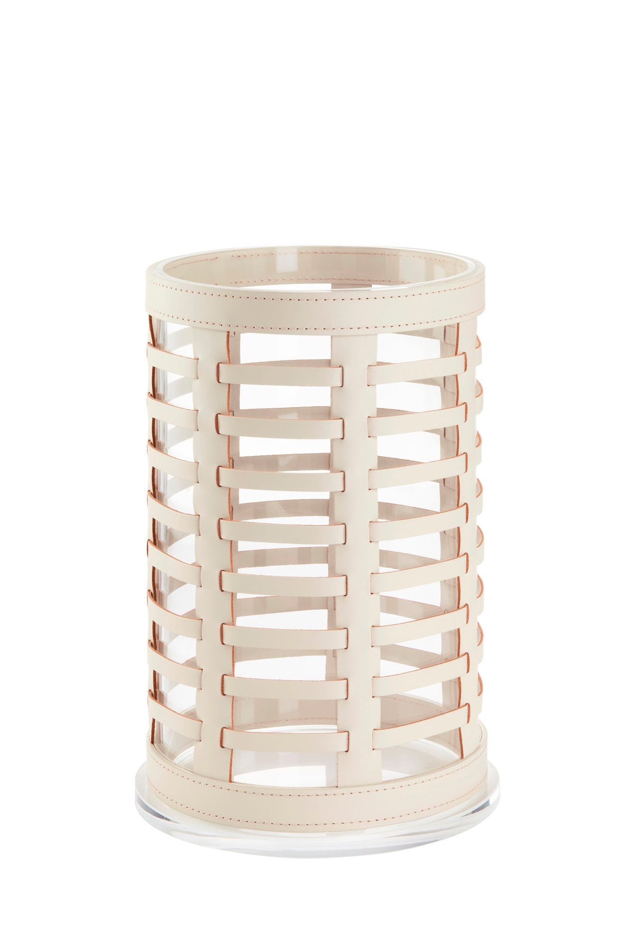 Barcellona Hurricane Lantern by Riviere | Hurricane lantern with acrylic crystal | Covered with woven leather | Home Decor and Lanterns | 2Jour Concierge, your luxury lifestyle shop