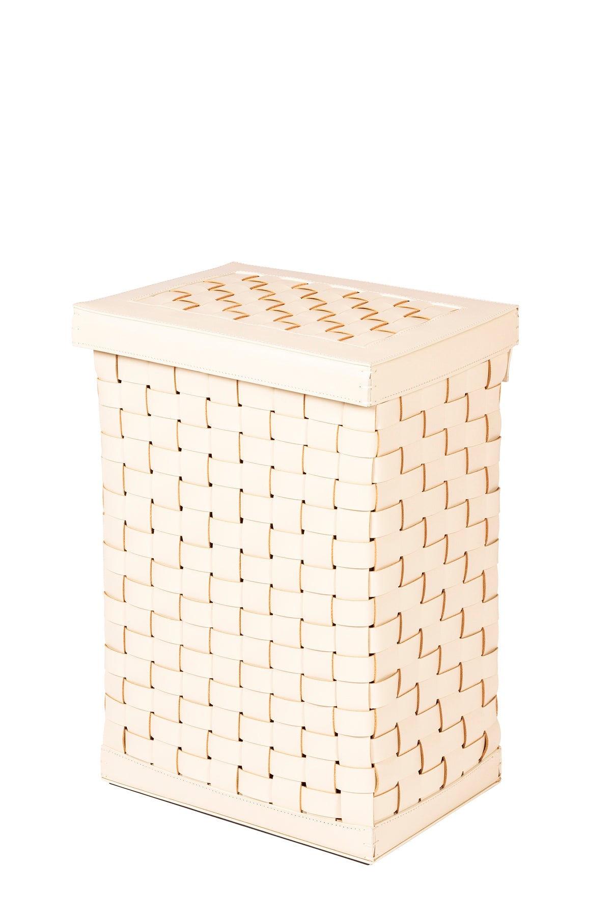 Riviere Barcellona Laundry Basket Rectangular | Woven leather laundry basket, available with or without a lid | Includes a removable transparent plexiglass inner structure for easy cleaning | Home Decor and Storage | 2Jour Concierge, your luxury lifestyle shop