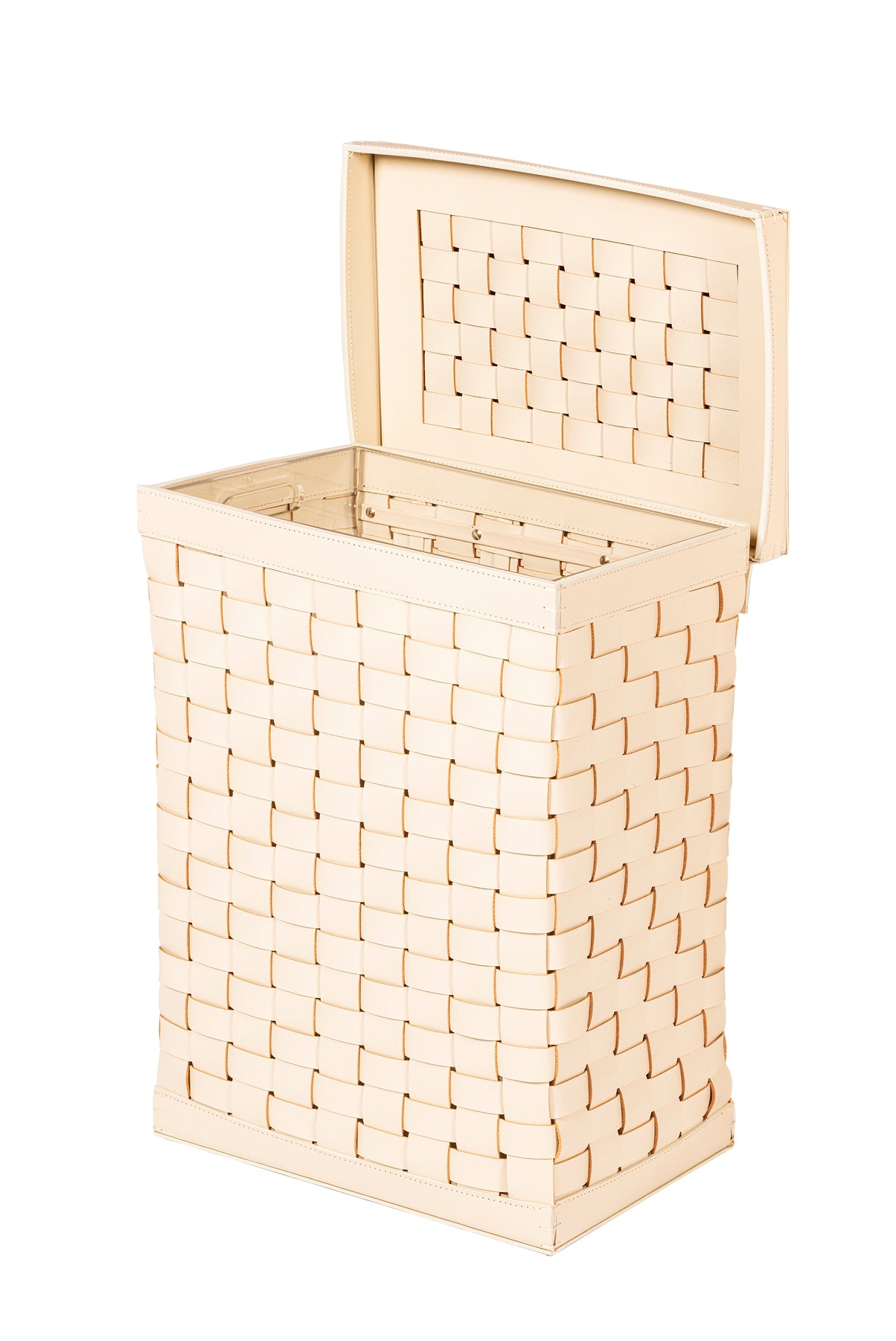 Riviere Barcellona Laundry Basket Rectangular | Woven leather laundry basket, available with or without a lid | Includes a removable transparent plexiglass inner structure for easy cleaning | Home Decor and Storage | 2Jour Concierge, your luxury lifestyle shop