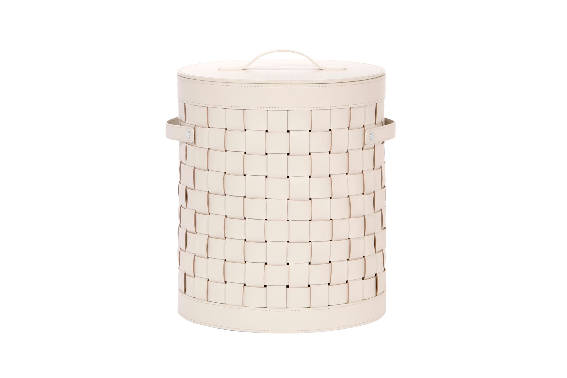 Barcellona Storage Basket With Lid Round by Riviere | Woven leather storage baskets | Provided with lid | Home Decor and Storage Baskets | 2Jour Concierge, your luxury lifestyle shop