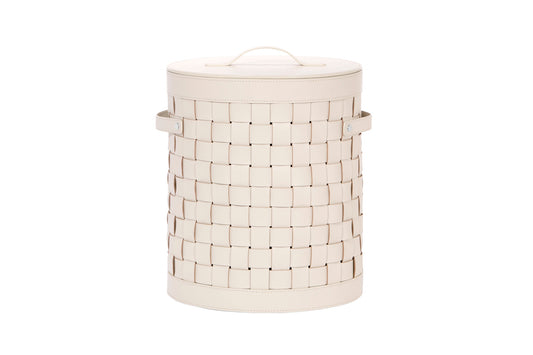 Barcellona Storage Basket With Lid Round by Riviere | Woven leather storage baskets | Provided with lid | Home Decor and Storage Baskets | 2Jour Concierge, your luxury lifestyle shop