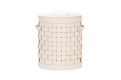 Barcellona Woven Leather Storage Basket With Lid Round