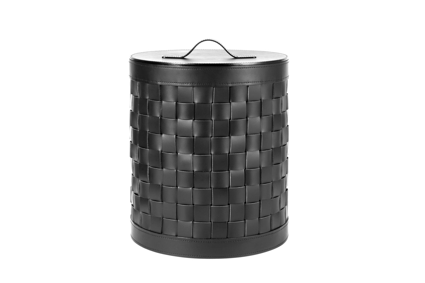 Barcellona Storage Basket With Lid Round by Riviere | Woven leather storage baskets | Provided with lid | Home Decor and Storage Baskets | 2Jour Concierge, your luxury lifestyle shop