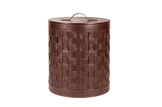 Barcellona Storage Basket With Lid Round by Riviere | Woven leather storage baskets | Provided with lid | Home Decor and Storage Baskets | 2Jour Concierge, your luxury lifestyle shop
