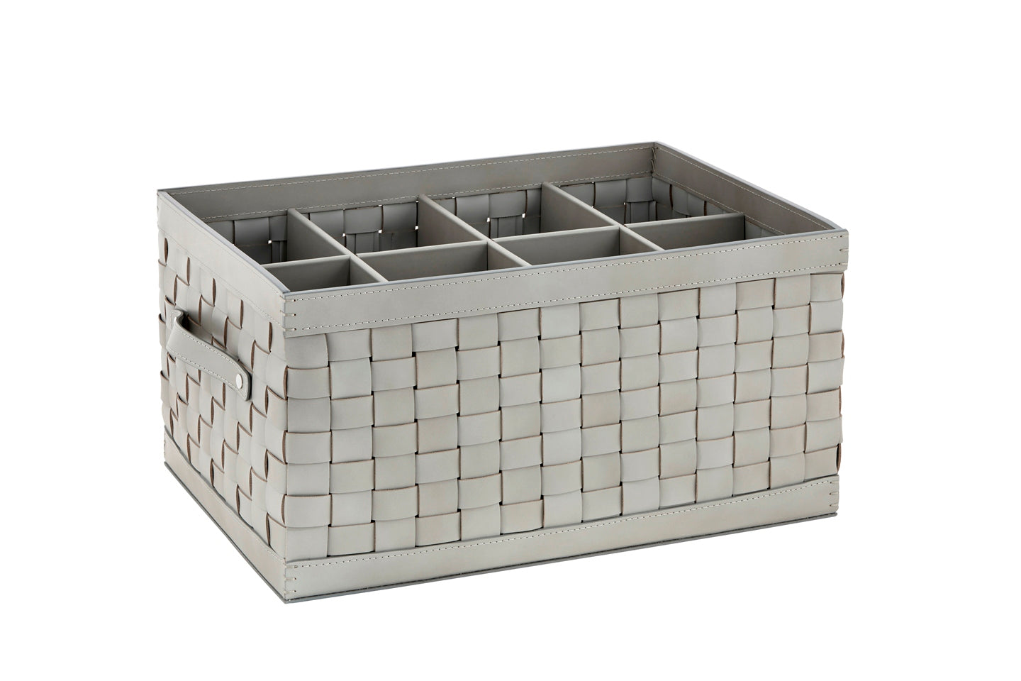 Riviere Barcellona Storage Basket with Handles – Rectangular High | Handwoven in premium leather and finished with practical leather side handles | Offered in small and large sizes, with optional internal dividers (6 or 8 compartments) for organized storage | Perfect for storing towels, shoes, accessories, or daily essentials in style | Designed for use in refined interiors, yachts, or outdoor spaces in Riviere’s exclusive finishes | Home accessories & leather goods | 2Jour Concierge, your luxury lifestyle