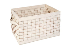 Barcellona Woven Leather Storage Basket with Handles, Rectangular High