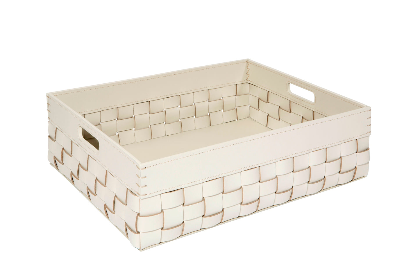 Barcellona Storage Basket With Handles Rectangular Low by Riviere | Woven leather | Includes handles | Home Decor and Storage Baskets | 2Jour Concierge, your luxury lifestyle shop