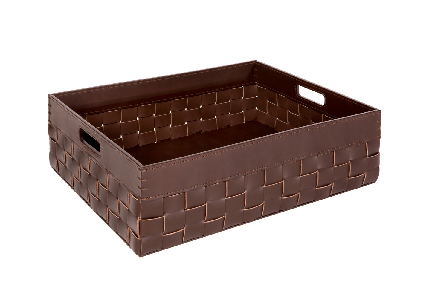 Barcellona Storage Basket With Handles Rectangular Low by Riviere | Woven leather | Includes handles | Home Decor and Storage Baskets | 2Jour Concierge, your luxury lifestyle shop
