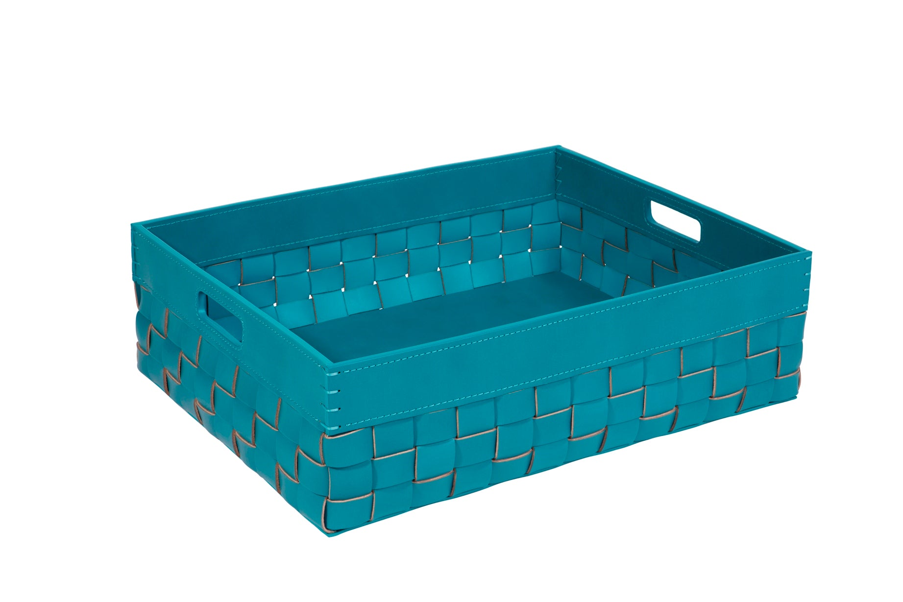 Barcellona Storage Basket With Handles Rectangular Low by Riviere | Woven leather | Includes handles | Home Decor and Storage Baskets | 2Jour Concierge, your luxury lifestyle shop
