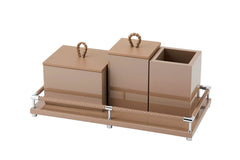 Thea Lacquered Wood Trinket Container Box with Leather Lid