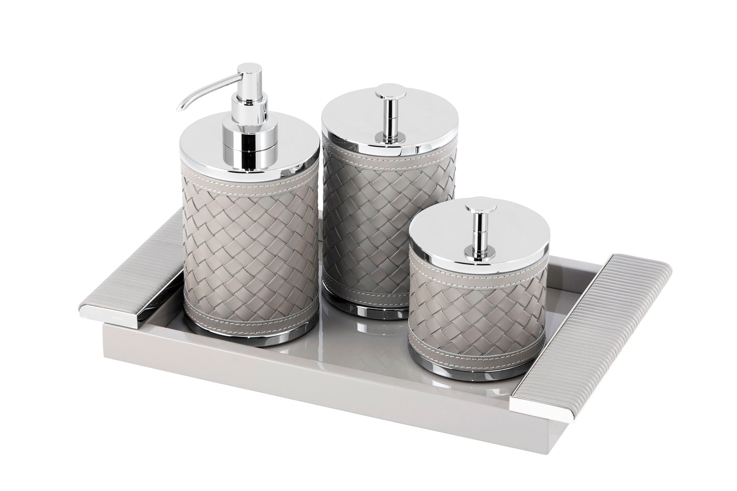 Riviere Circe Lacquer Rectangular Tray | Lacquered Tray | Leather Wrapped Handles | Chrome or Gold Details | Perfect for Yacht Interiors | Available at 2Jour Concierge, #1 luxury high-end gift & lifestyle shop