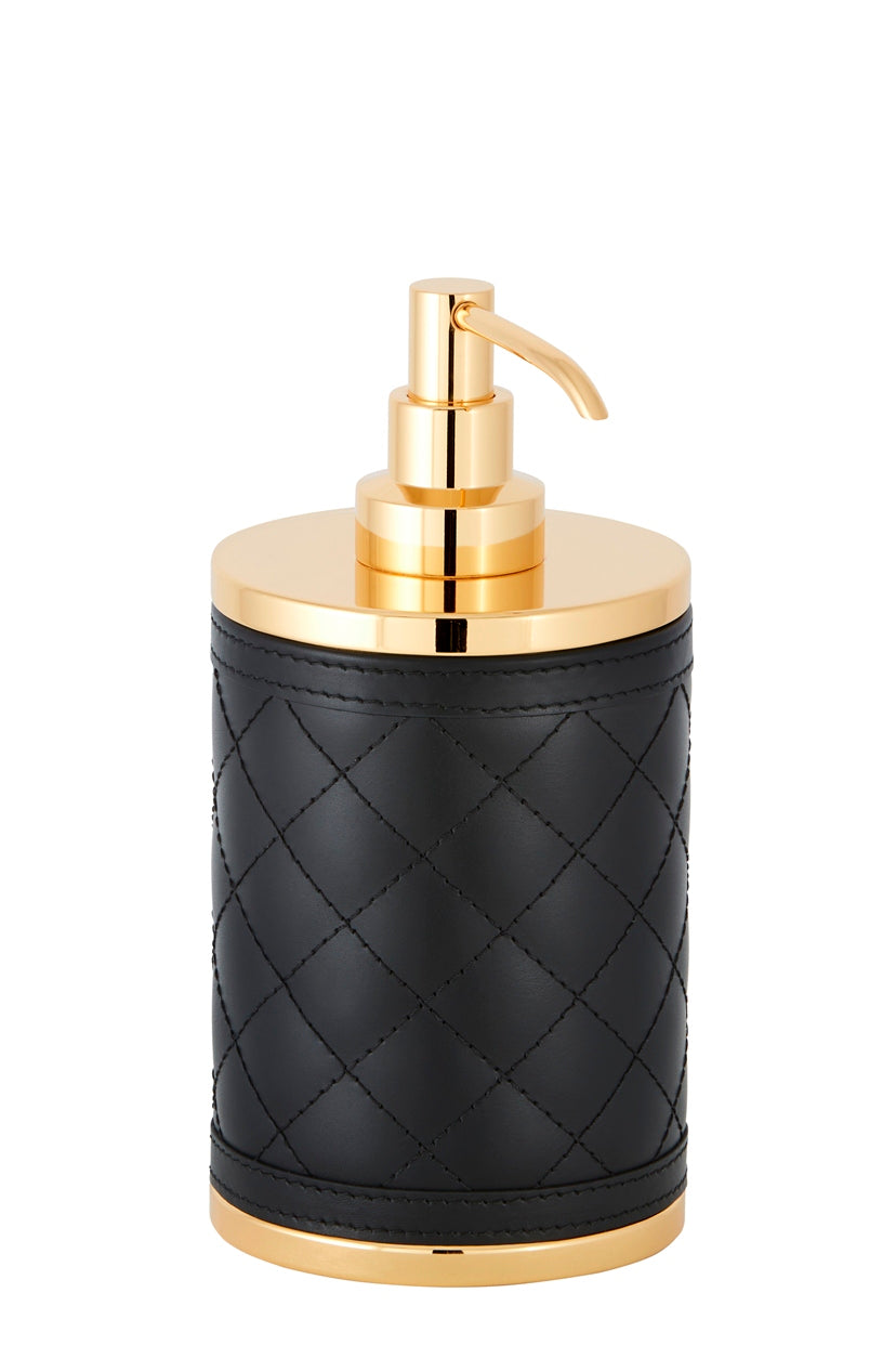 Riviere Alghero Diamonds Leather Soap Dispenser | Covered with Quilted Diamonds Padded Leather | Features Chrome or Gold Metal Finish | Adds a Touch of Elegance to Your Bathroom