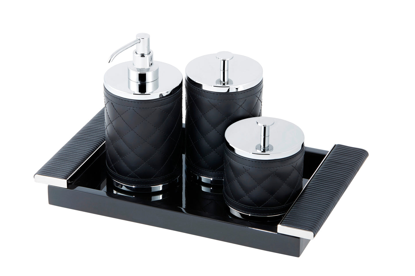 Riviere Circe Lacquer Rectangular Tray | Lacquered Tray | Leather Wrapped Handles | Chrome or Gold Details | Perfect for Yacht Interiors | Available at 2Jour Concierge, #1 luxury high-end gift & lifestyle shop