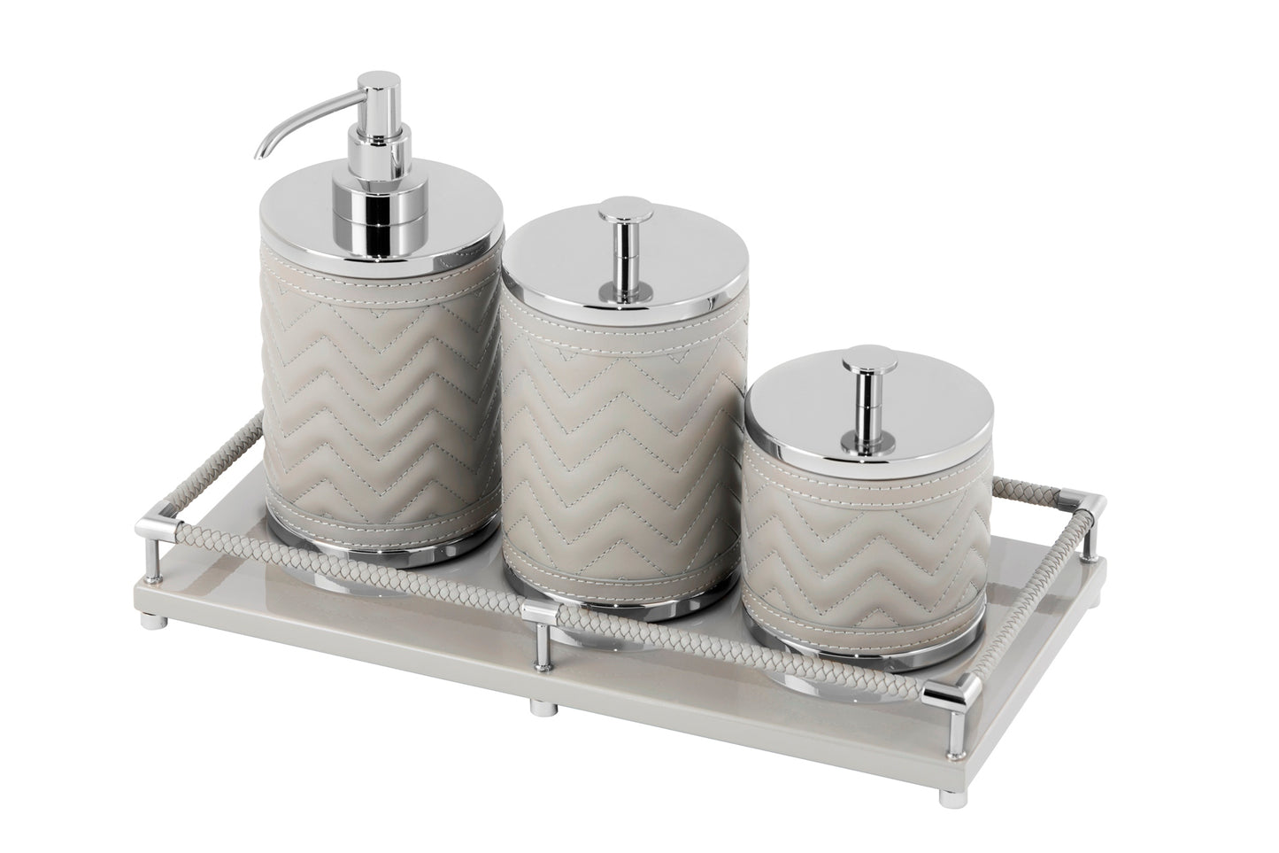 Riviere Alghero Quilted Herringbone Box | Covered with Quilted Herringbone Padded Leather | Features Chrome or Gold Metal Finish | Adds Elegance to Bathrooms