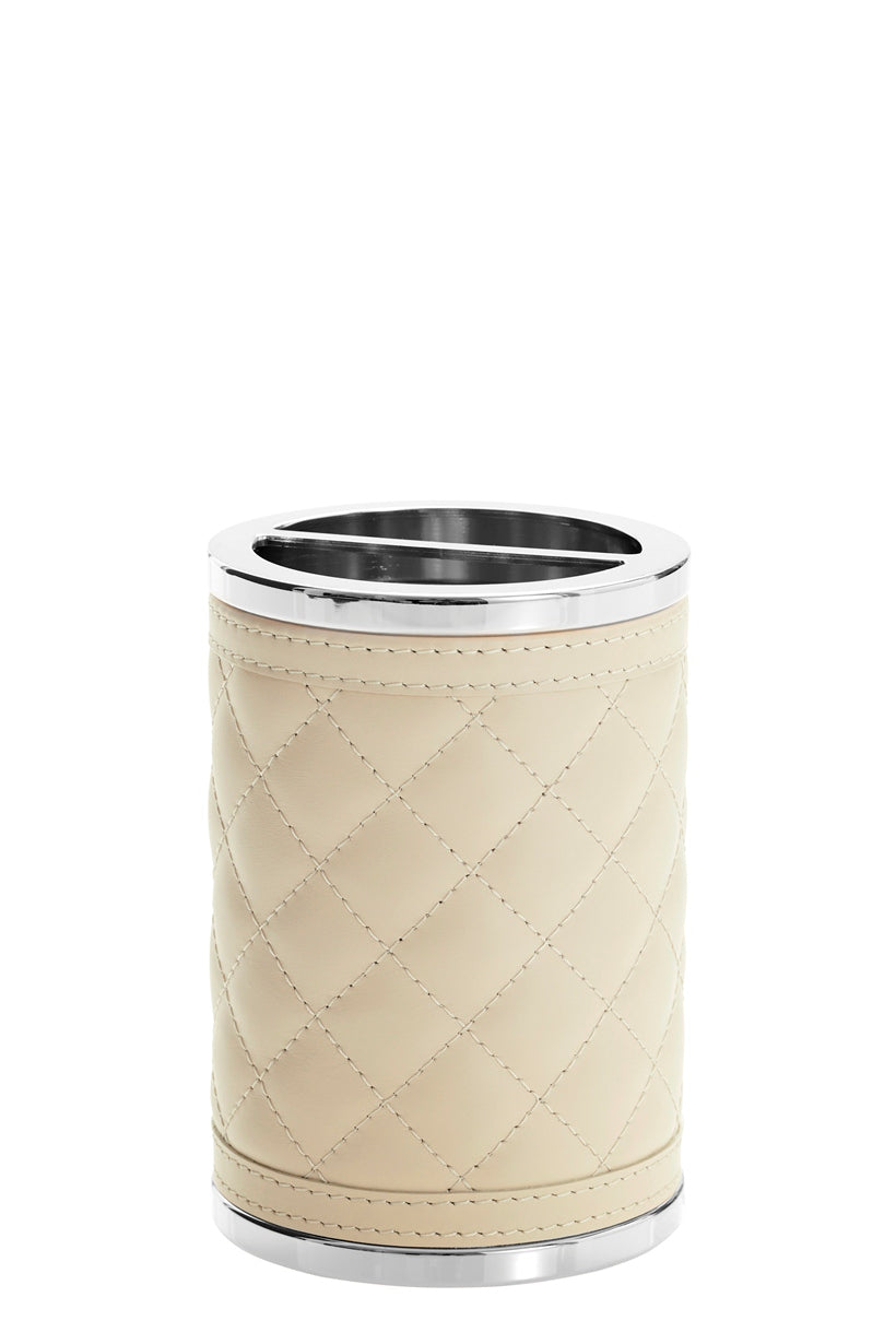 Riviere Alghero Diamonds Leather Toothbrush Holder | Covered with Quilted Diamonds Padded Leather | Features Chrome or Gold Metal Finish | Adds Opulence to Bathroom Decor