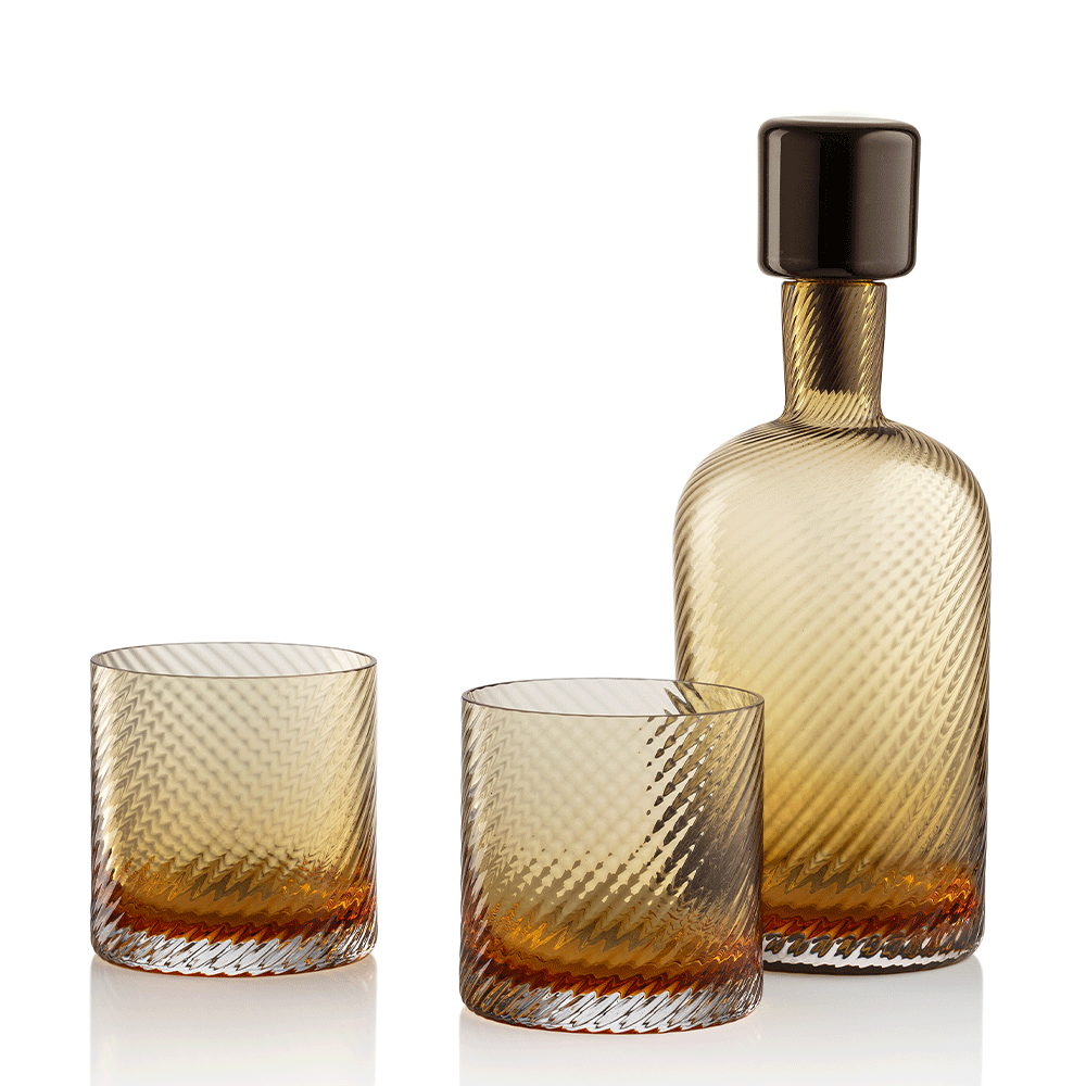 Borealis Murano Glass Set of Decanter and Two Tumblers