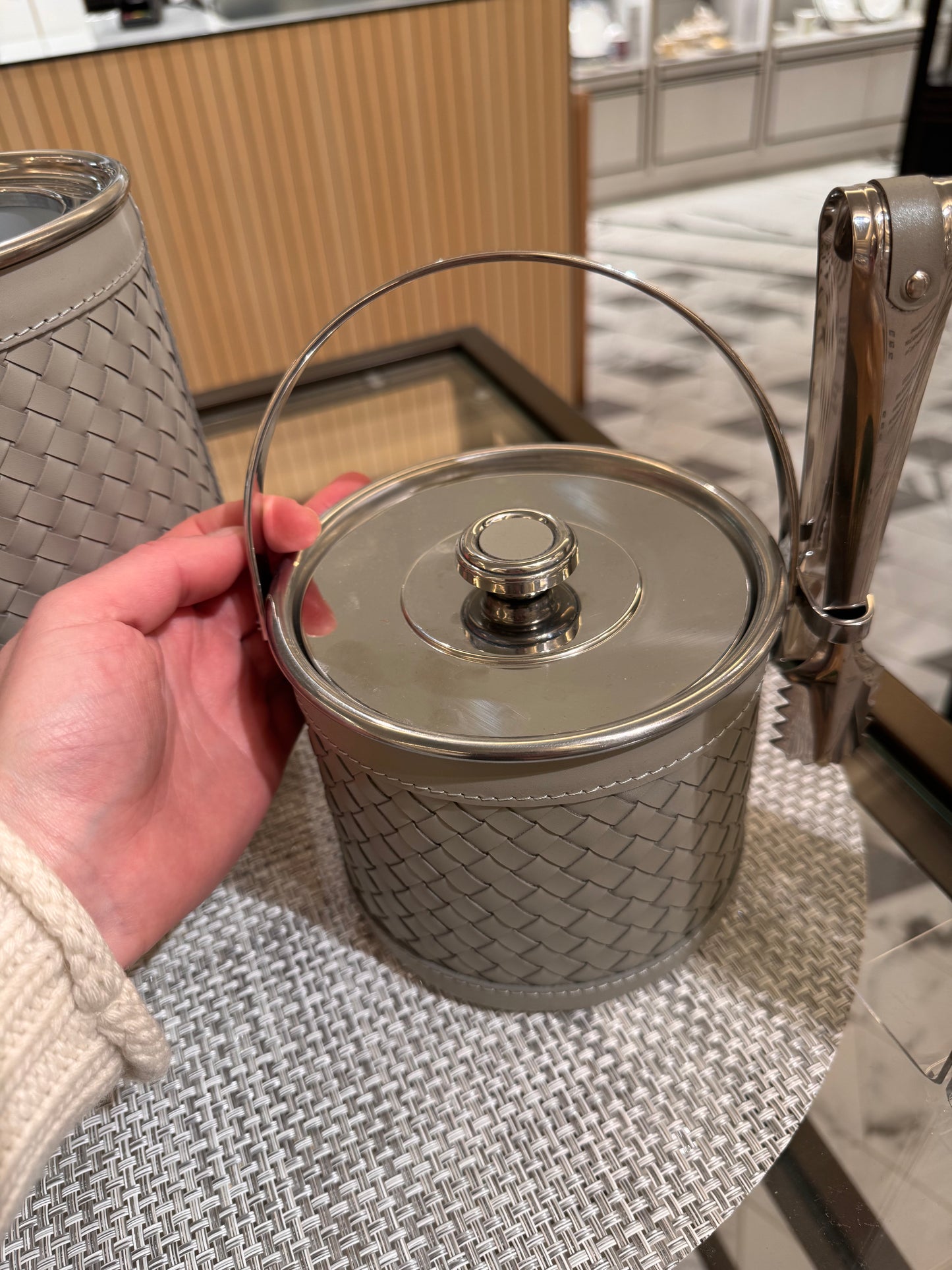 Menfi Handwoven Leather-Covered Steel Ice Bucket