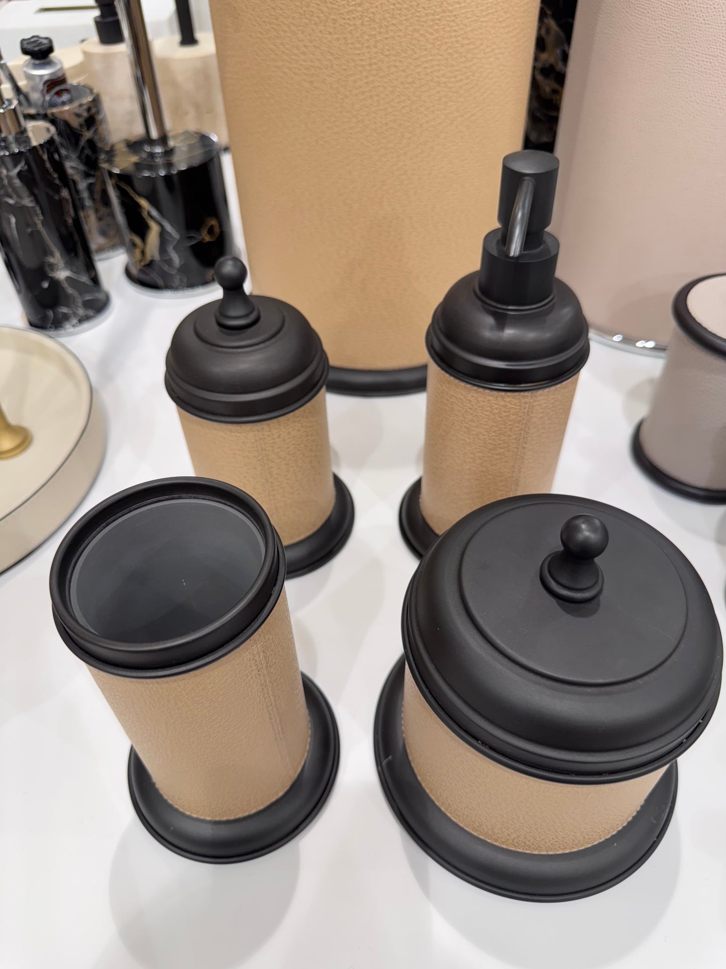 Dubai Leather-Covered Metal Soap Dispenser