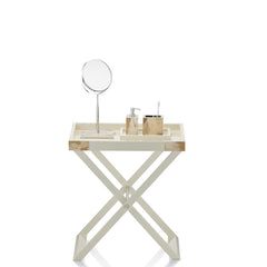 Elba Butlers Serving Table with Tray: Horn and Wood with Lacquered Ivory Gloss Finish