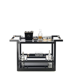 Elia Trolley: Wood with Lacquered Black Gloss Finish, Dark Horn Handles